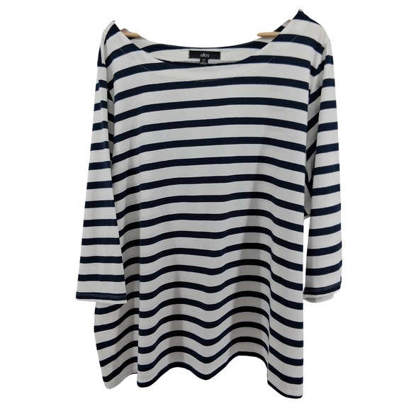 Ellos Striped Tunic Top Womens 3X Blue Nautical 3/4 Sleeve Closet Staple Modest - Picture 1 of 10